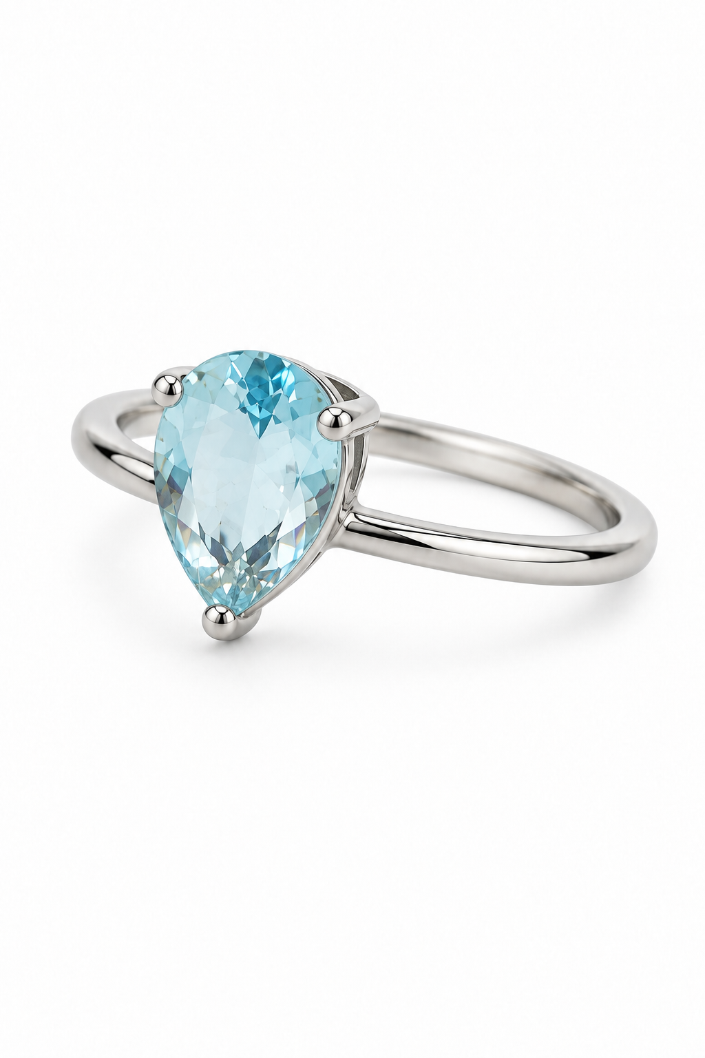 Anello Goccia d’Acquamarina regolabile in argento, vista laterale