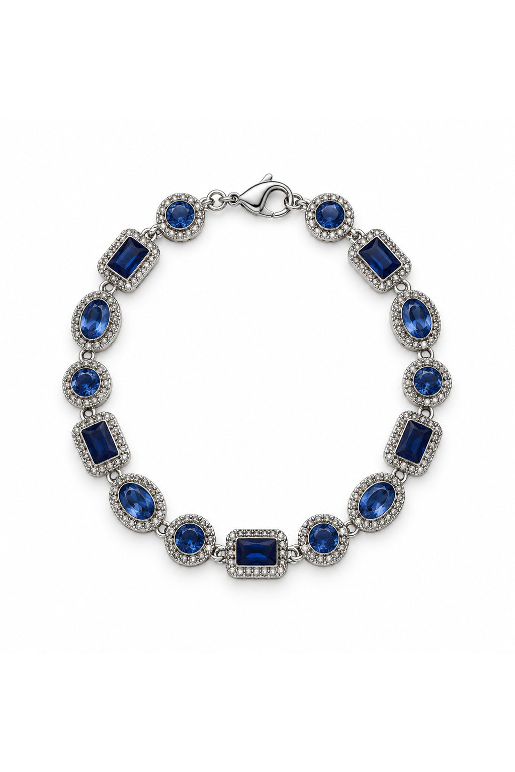 Bracciale Zaffiro di Mezzanotte con pietre blu su sfondo bianco