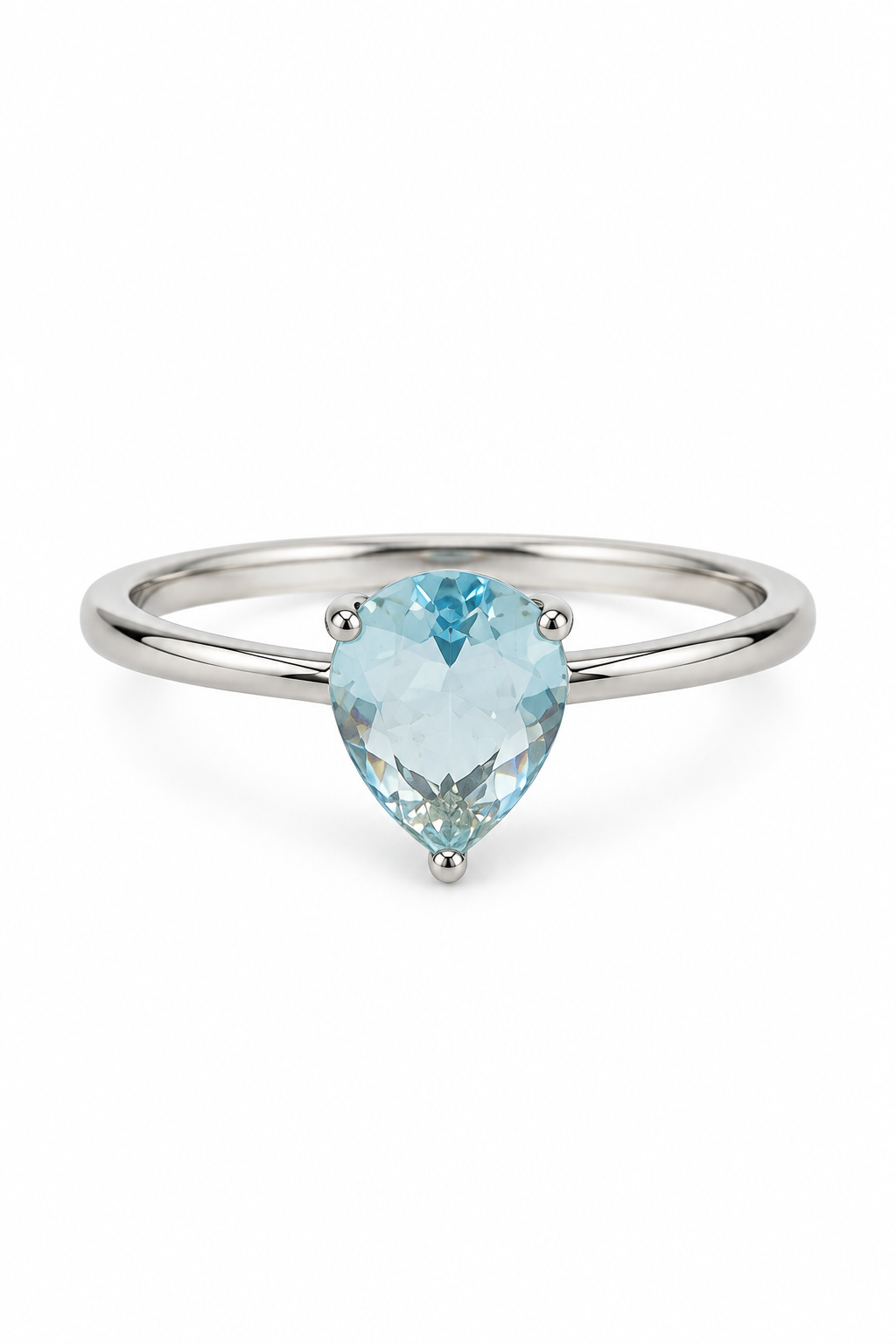 Anello Goccia d’Acquamarina regolabile in argento, vista frontale