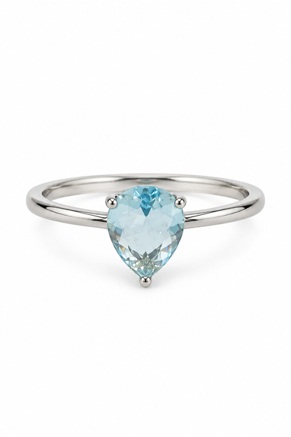 Anello Goccia d’Acquamarina regolabile in argento, vista frontale