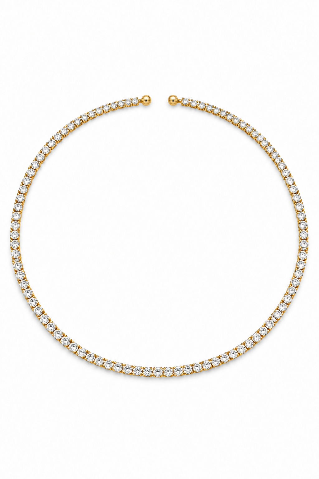 Collana Tennis Luce rigida color oro con cristalli e terminali a sfera