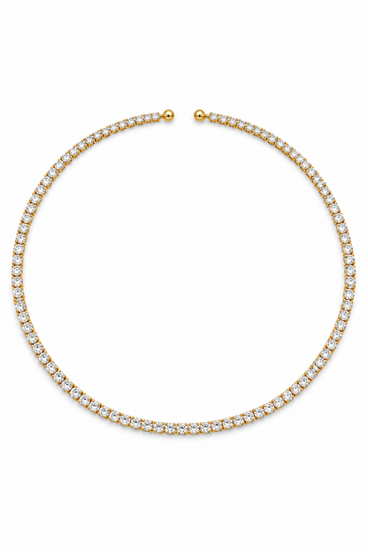 Collana Tennis Luce rigida color oro con cristalli e terminali a sfera