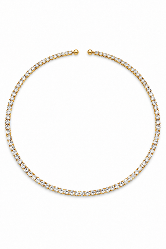 Collana Tennis Luce rigida color oro con cristalli e terminali a sfera